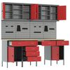 vidaXL Arbetsbänk med låda med lagring med lås Röd Stål