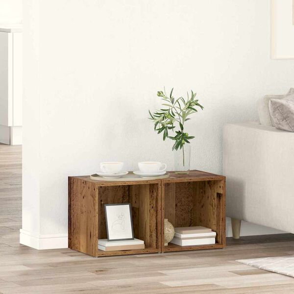 vidaXL TV-b&auml;nkset 2 pcs Gammalt tr&auml; 37 x 35 x 37,5 cm Konstruerat tr&auml;