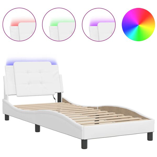vidaXL Bed Frame with LED without Mattress "Zadar" White 100x200 cm
