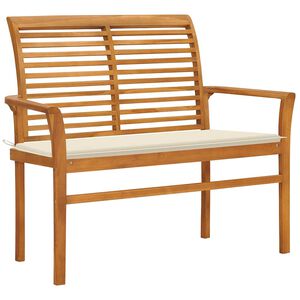 vidaXL Tr&auml;dg&aring;rdsb&auml;nk med gr&auml;ddvit dyna 112 cm massiv teak