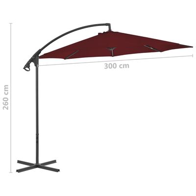 vidaXL Frihängande parasoll med stålstång 300 cm vinröd