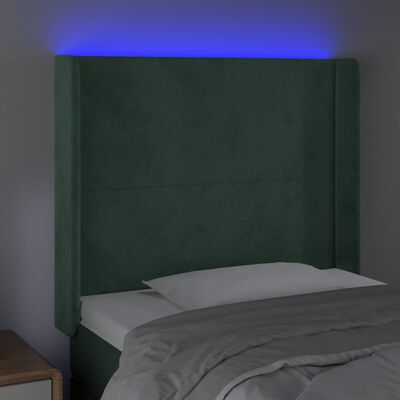 vidaXL Sänggavel LED mörkgrön 103x16x118/128 cm sammet