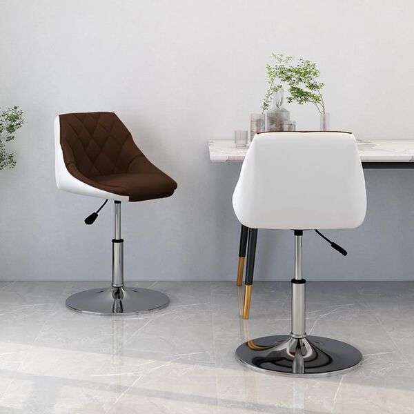 vidaXL Snurrbara matstolar 2 st brun och vit konstl&auml;der