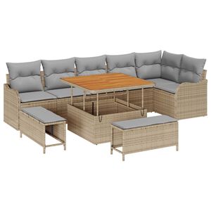 vidaXL Tr&auml;dg&aring;rdsoffset med kudde 9 pcs Beige konstrotting