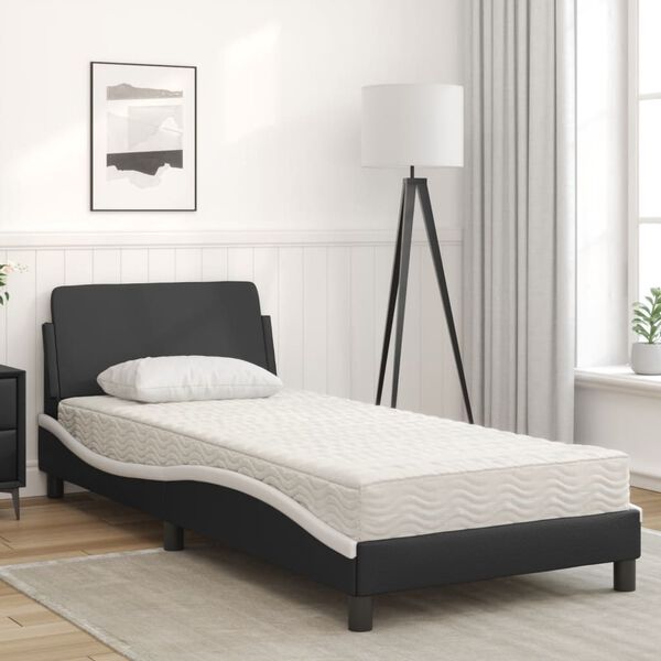 vidaXL Bed with Mattress "Dover" Black and White 90x190 cm Faux Leather