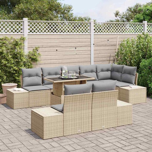 vidaXL Tr&auml;dg&aring;rdsoffset med lagring 9 pcs Beige Poly rattan