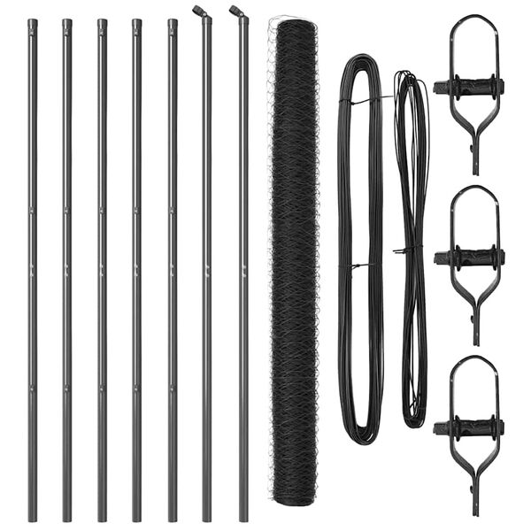 vidaXL Stängselstolpe Grå 10 x 1,6 m (36 mm nät) Stål och PVC