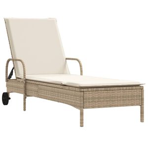 vidaXL Sols&auml;ng med hjul och dyna beige konstrotting
