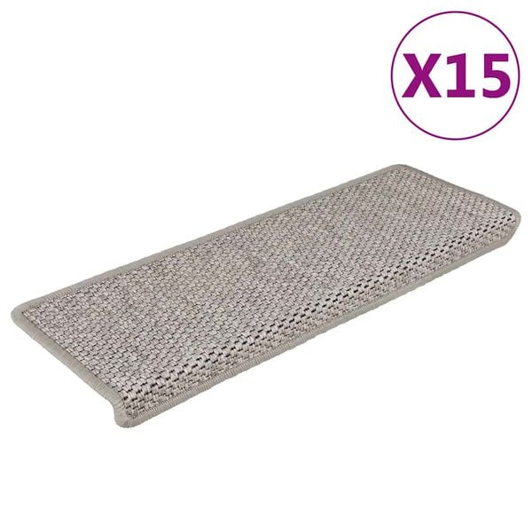 vidaXL Trappstegsmattor självhäftande sisal 15 st 65x21x4 cm silver