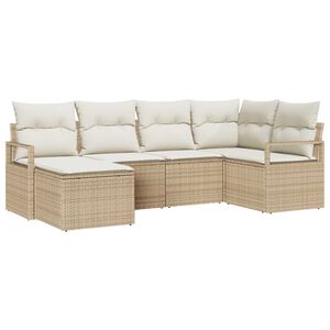 vidaXL Soffset med kudde 6 pcs Beige och gr&auml;ddf&auml;rgad konstrotting