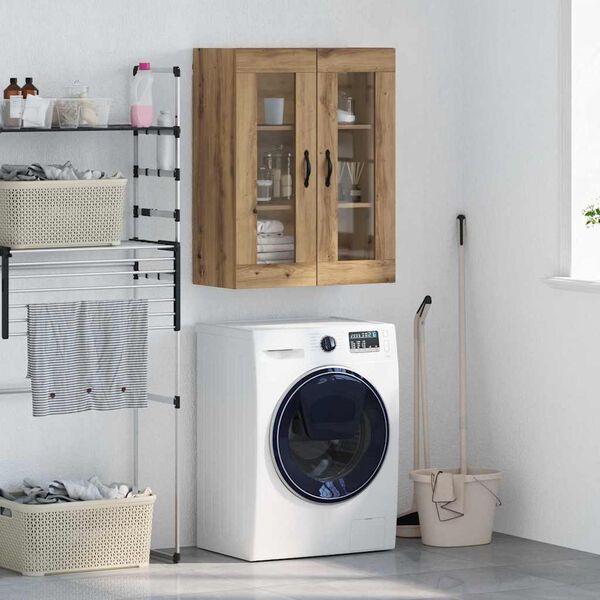 vidaXL V&auml;ggsk&aring;p Artisan Ek 69,5 x 34 x 90 cm Konstruerat tr&auml; och glas