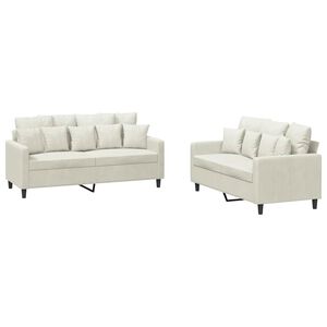 vidaXL Soffgrupp med dynor 2 delar gr&auml;ddvit sammet