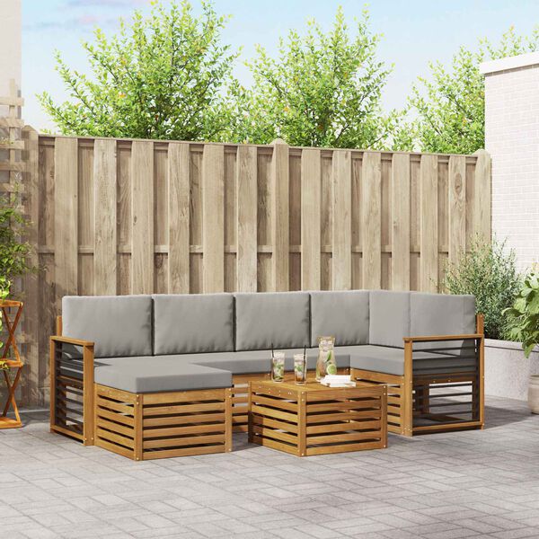 vidaXL Sektionsoffgrupp 7 pcs Naturlig och Ljus Gr&aring; Massivt Akaciatr&auml;