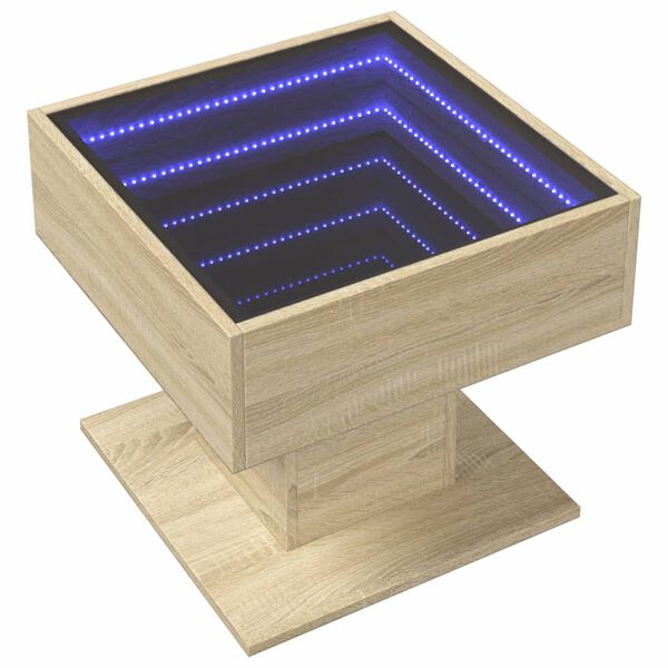 vidaXL Soffbord med LEDs sonoma-ek 50x50x45 cm konstruerat tr&auml;