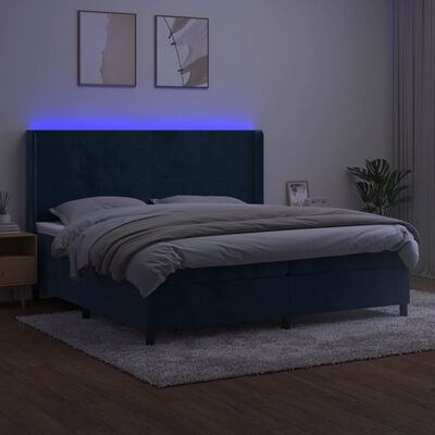 vidaXL Ramsäng med madrass & LED mörkblå 200x200 cm sammet