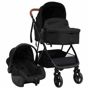 vidaXL Barnvagn 3-i-1 antracit och svart st&aring;l