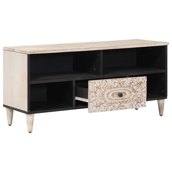 vidaXL TV-sk&aring;p med l&aring;da Vit 100 x 33,5 x 46 cm Massivt mangotr&auml;