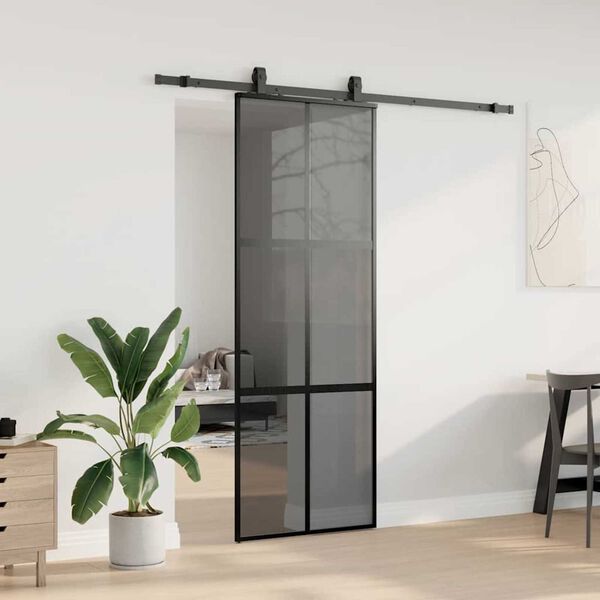 vidaXL Skjutd&ouml;rr med beslag svart 76x205 cm h&auml;rdat glas