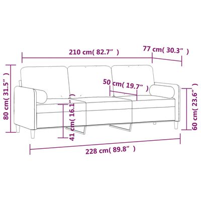 vidaXL 3-sitssoffa med kuddar&dynor ljusgrå 210 cm sammet