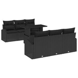 vidaXL Tr&auml;dg&aring;rdsoffset med kudde med lagring 7 pcs Svart Poly Rattan