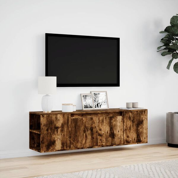 vidaXL V&auml;ggmonterad tv-b&auml;nk LED r&ouml;kf&auml;rgad ek 135x31x39,5 cm