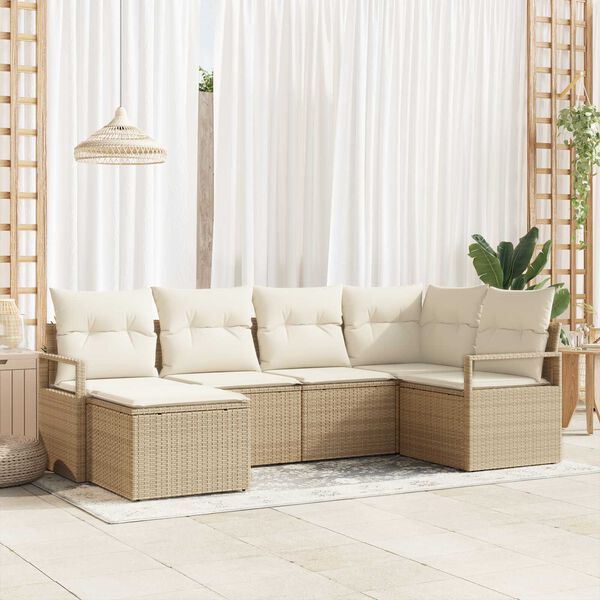 vidaXL Soffset med kudde 6 pcs Beige och gr&auml;ddf&auml;rgad konstrotting