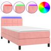 vidaXL Rams&auml;ng med madrass & LED rosa 90x190 cm sammet