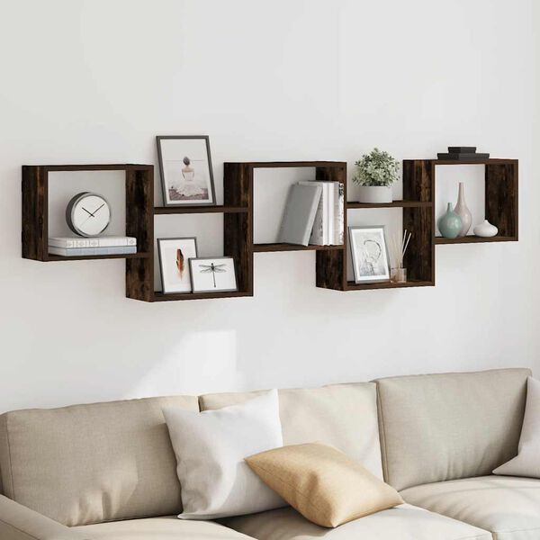 vidaXL V&auml;ggmonterad kubhylla 5 fack r&ouml;kf&auml;rgad ek konstruerat tr&auml;