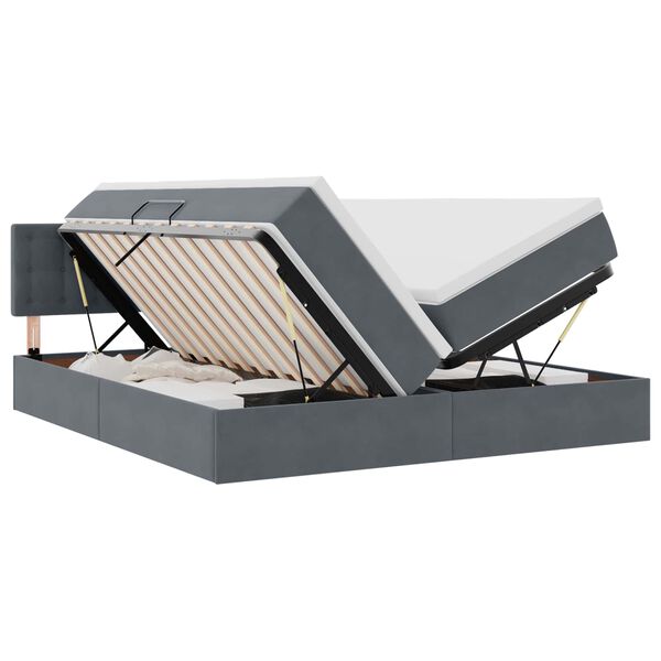 vidaXL S&auml;ng med LED -remsljus med lagring M&ouml;rkgr&aring; 180 x 200 cm Sammet