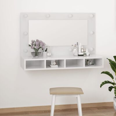 vidaXL Spegelskåp med LED vit högglans 90x31,5x62 cm
