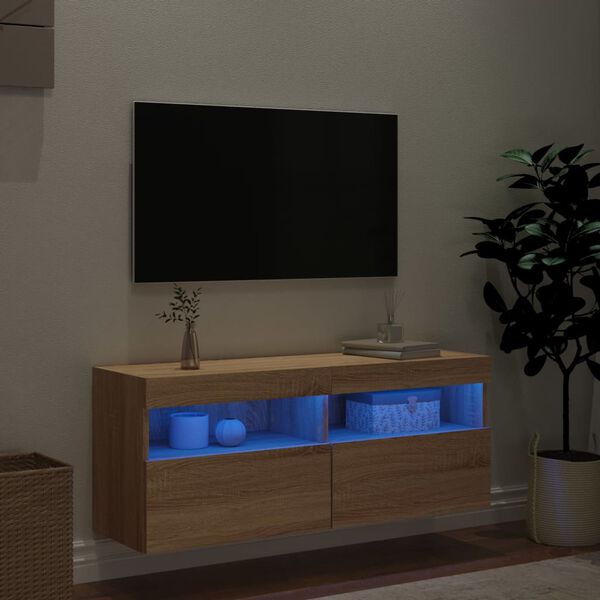 vidaXL V&auml;ggmonterad tv-b&auml;nk LED sonoma-ek 100x30x40 cm