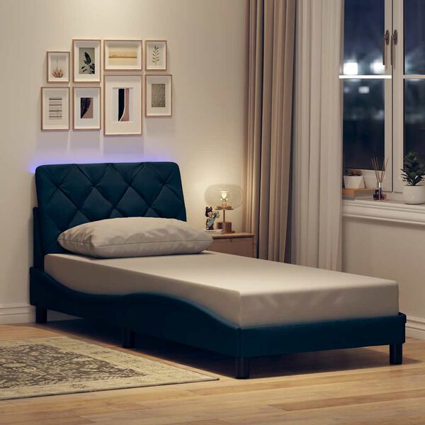 vidaXL Bed Frame with LED without Mattress Blue 80x200 cm Fabric