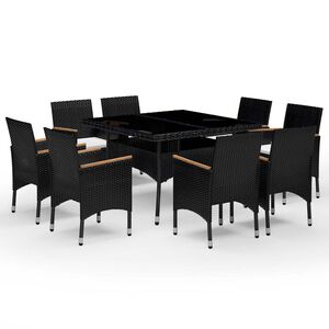 vidaXL Matgrupp f&ouml;r tr&auml;dg&aring;rden 9 delar konstrotting och akaciatr&auml; svart