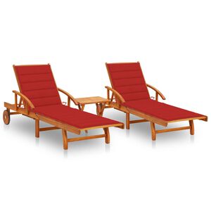 vidaXL Sols&auml;ngar 2 st med bord och dynor massivt akaciatr&auml;