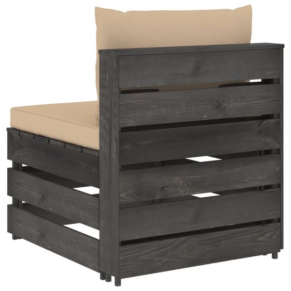 vidaXL Mittensektion med dynor till pallsoffa grå tryckimpregnerat trä