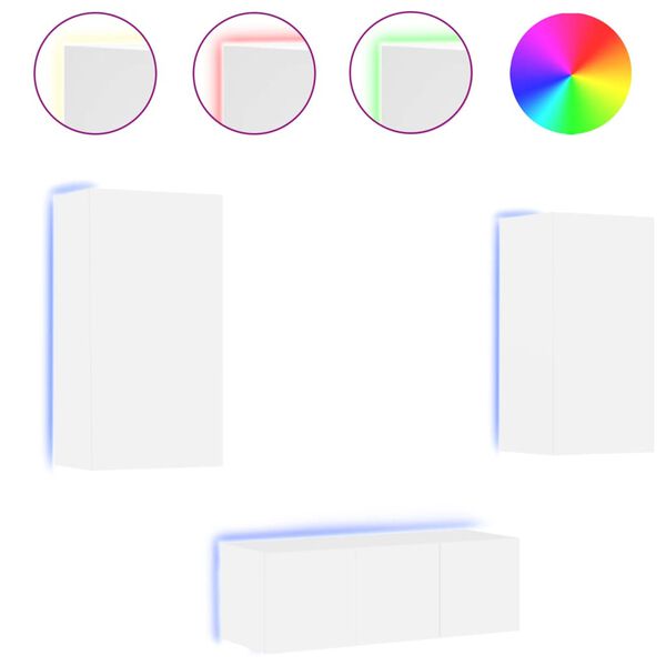 vidaXL Tv-bänk 4 delar LED vit konstruerat trä