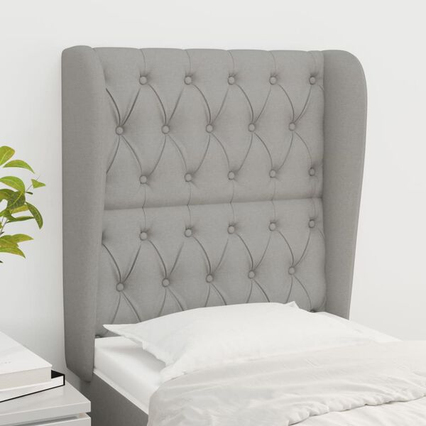 vidaXL S&auml;nggavel med kanter ljusgr&aring; 83x23x118/128 cm tyg