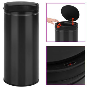 vidaXL Soptunna med automatisk sensor 80 L kolst&aring;l svart