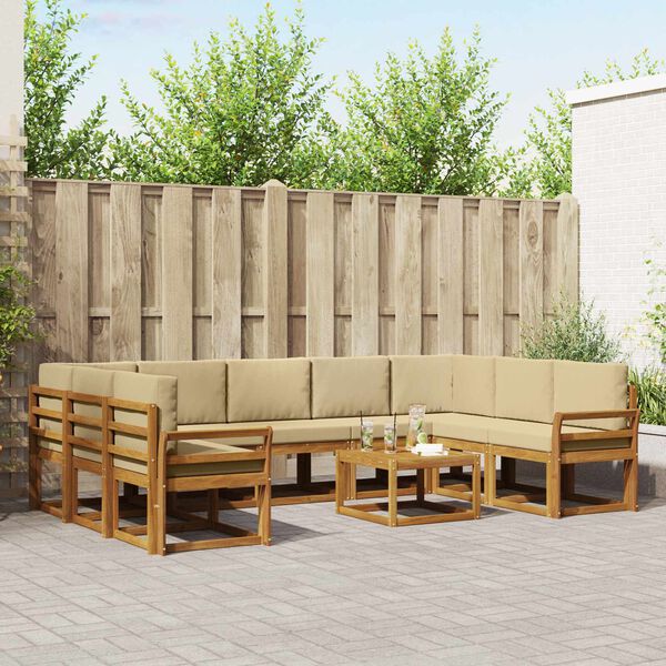 vidaXL Utomhussoffset med kudde 10 pcs Naturlig och Beige