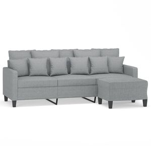 vidaXL 3-sitssoffa med fotpall ljusgr&aring; 180 cm tyg