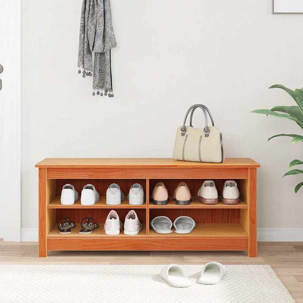 vidaXL Förvaringsbänk med hylla Vaxbrun 110 x 38 x 45,5 cm Massiv furu