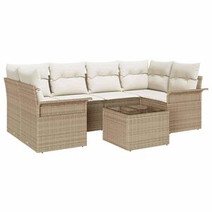 vidaXL Tr&auml;dg&aring;rdsoffset 7 pcs 6-Seater Beige och gr&auml;ddf&auml;rgad