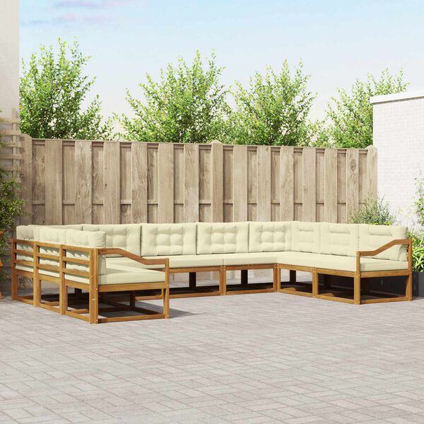 vidaXL Utomhussoffset med kudde 9 pcs Naturlig och Gr&auml;dde