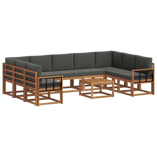 vidaXL Utomhussoffset med kudde 10 pcs Naturlig och Antracit