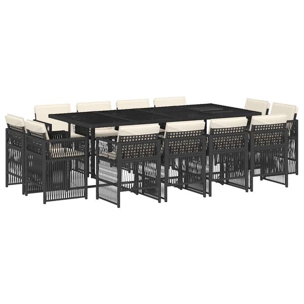 vidaXL Matgrupp f&ouml;r tr&auml;dg&aring;rden med dynor 13 delar svart konstrotting