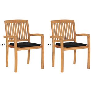 vidaXL Tr&auml;dg&aring;rdsstolar 2 st med svarta dynor massiv teak