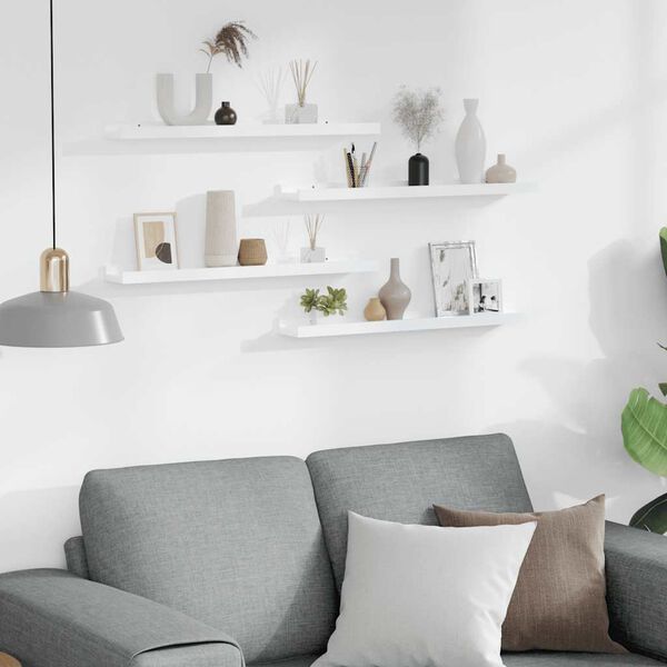 vidaXL V&auml;gghyllor 4 st vit h&ouml;gglans 60x9x3 cm