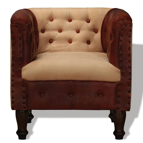 vidaXL F&aring;t&ouml;lj brun och beige &auml;kta skinn och tyg