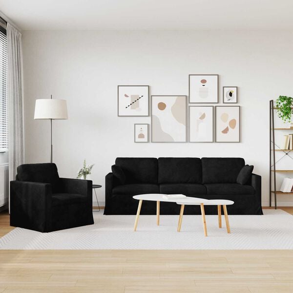 vidaXL Soffa 2 pcs Svart 228 x 78 x 80 cm Sammet