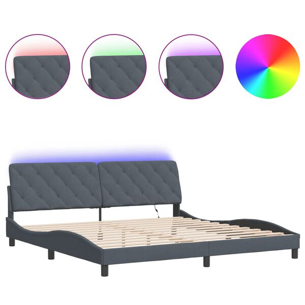 vidaXL Bed Frame with LED without Mattress Dark Grey 200x200 cm Velvet